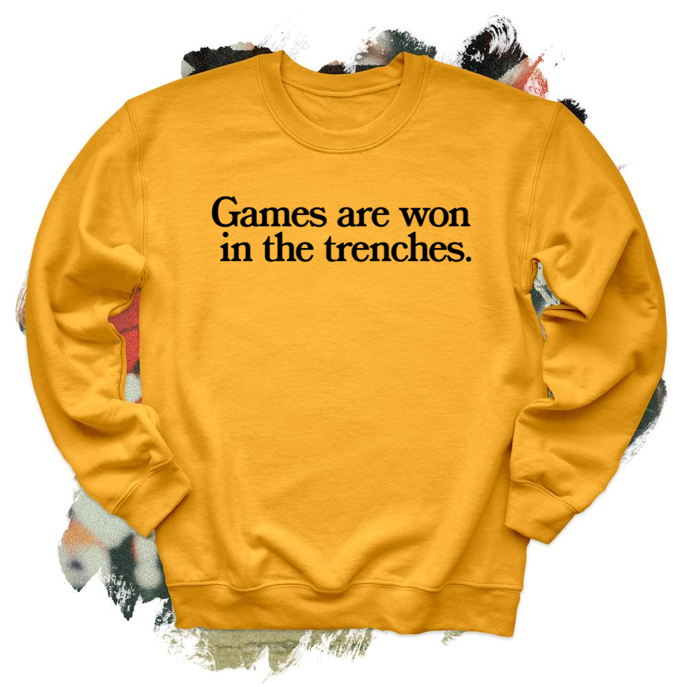 Games are won in the trenches 2 Lines Black-61 Football Crewneck Tee
