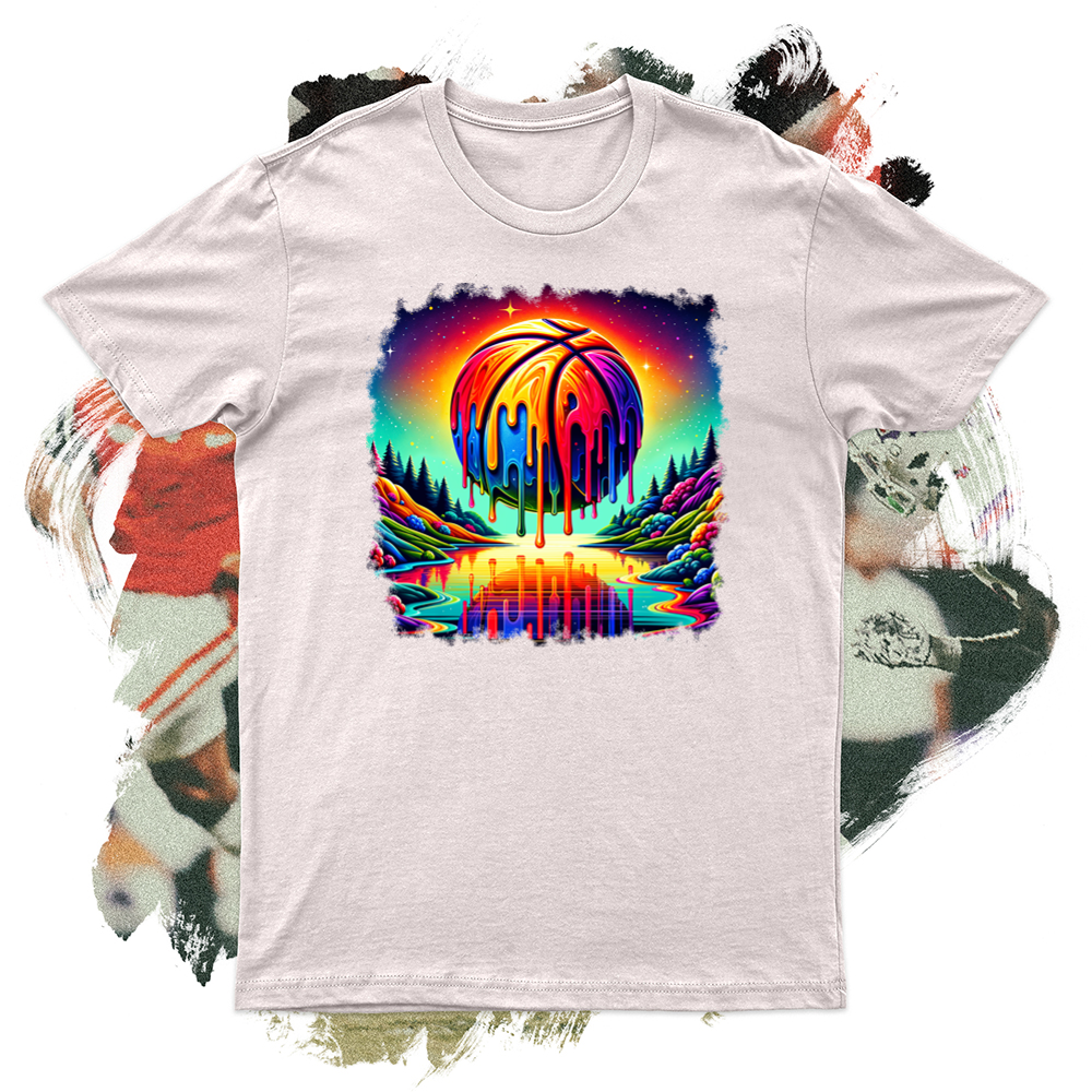 A Vivid Basketball Design with a Melting Effect Softstyle Tee