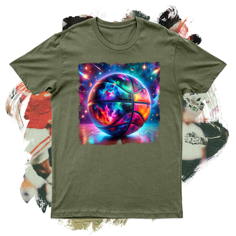 Basketball With a Highly Vibrant and Bright Outer Space Theme Softstyle Tee