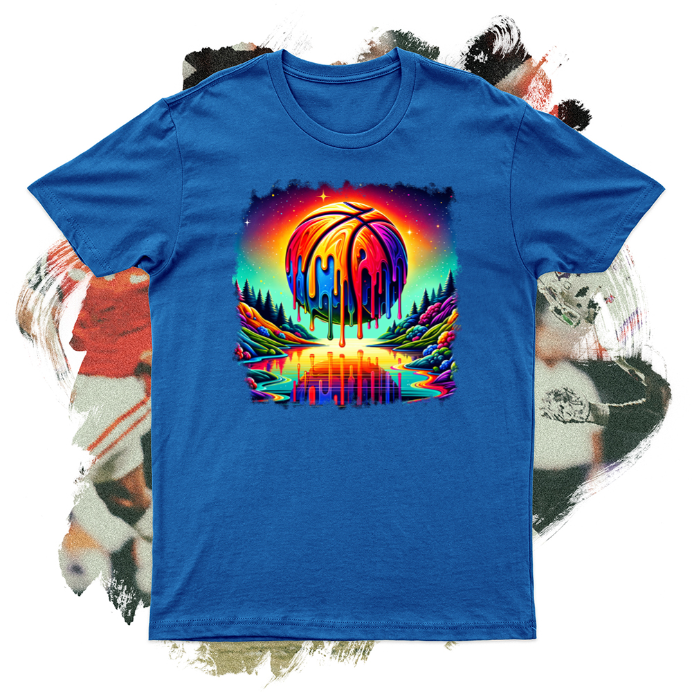 A Vivid Basketball Design with a Melting Effect Softstyle Tee