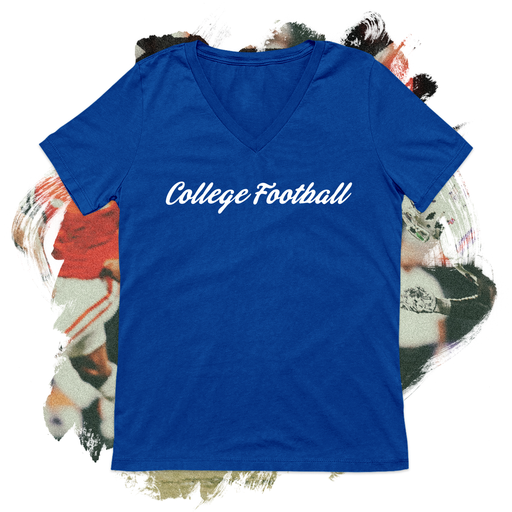 College Football Script White V-Neck