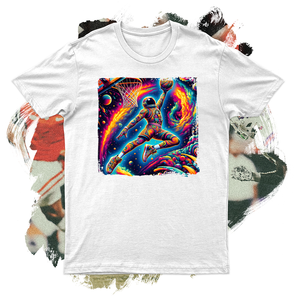 A Psychedelic Astronaut in a Dynamic Slam Dunk Pose Softstyle Tee
